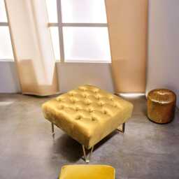 Chesterfield Velvet Ottoman - Gold Legs, Plush Footrest - 60x60x37cm - thumbnail 1