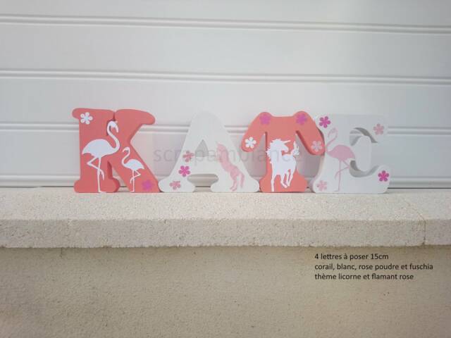 Wooden First Name Letter To Put, Personalized Name, Baby Letter, Unicorn & Pink Flamingo Theme Birth Gift