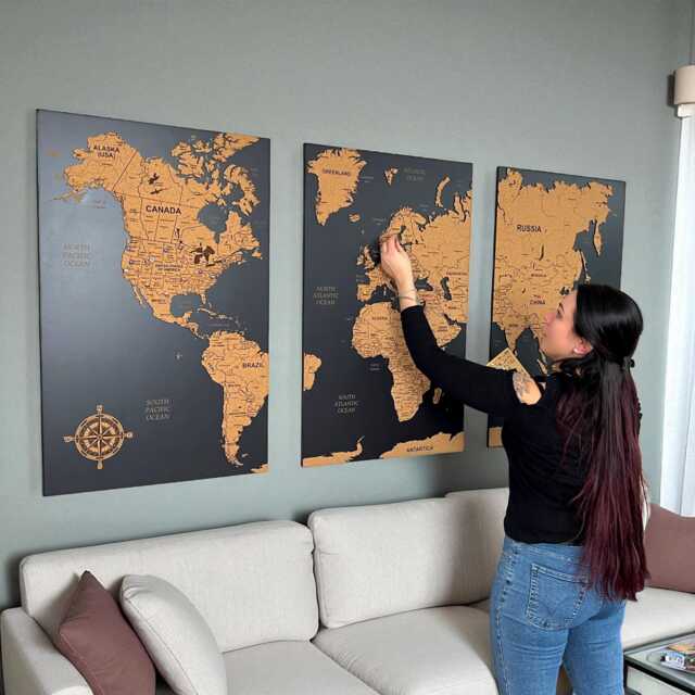 World Map Push Pin Wall Art With Pins, Cork Board, Wooden Travel Map, Board Apartment Decor, Above Bed Decor - image 1