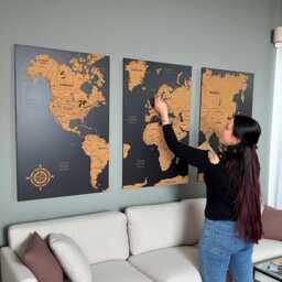 World Map Push Pin Wall Art With Pins, Cork Board, Wooden Travel Map, Board Apartment Decor, Above Bed Decor - thumbnail 1