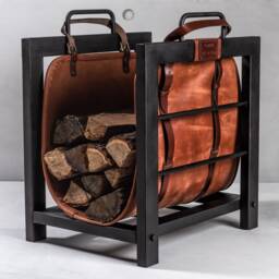 Firewood Iron Indoor Stand With Leather Log Carrier Fireplace Furniture Father Day Gift
