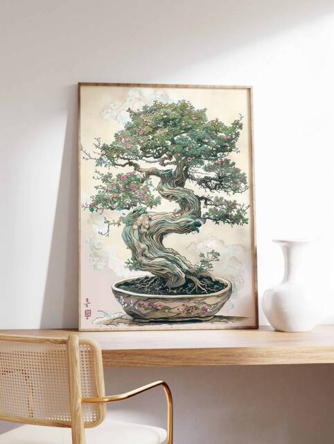 Bonsai Tree Poster, Japanese Print, Floral Traditional Wall Art, Oriental Poster - image 1