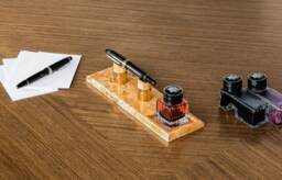Burl Wood Pen Holder Oak & Stainless Steel Desk Organizer