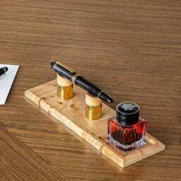 Burl Wood Pen Holder Oak & Stainless Steel Desk Organizer - thumbnail 3