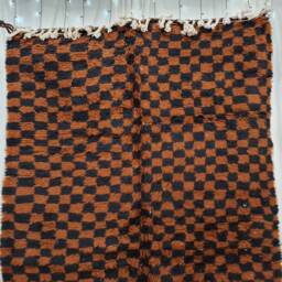Checkered Rug, Authentic Moroccan Rug, Beni Ourain Custom Black & Brown Wool Fluffy Area Handmade Berber Carpet - thumbnail 2
