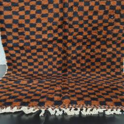 Checkered Rug, Authentic Moroccan Rug, Beni Ourain Custom Black & Brown Wool Fluffy Area Handmade Berber Carpet - thumbnail 3