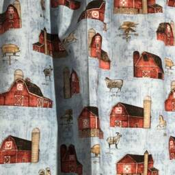Country Red Barns On Blue Kitchen Valance ~ 42 Inches Wide - thumbnail 3