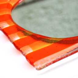 Mirror With Orange Amber Color Fused Glass Frame - thumbnail 2