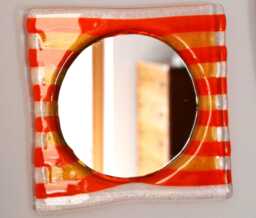 Mirror With Orange Amber Color Fused Glass Frame