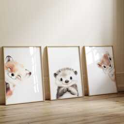 Woodland Nursery Prints Baby Room Decor, Wall Art Gift, Animal Kids Forest - thumbnail 3