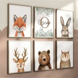 Woodland Nursery Prints, Neutral Decor, Forest Animals, Unisex Nursery, Wall Art, Bear, Baby Boy, Baby Girl, Green Nursery, Toddler Bedroom - thumbnail 2