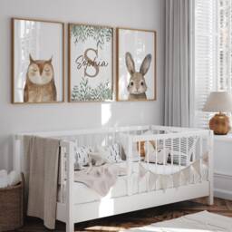 Woodland Nursery Prints, Neutral Decor, Forest Animals, Unisex Nursery, Wall Art, Bear, Baby Boy, Baby Girl, Green Nursery, Toddler Bedroom - thumbnail 3