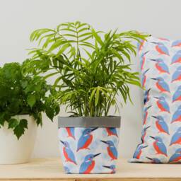 Kingfisher Print Fabric Plant Pot - Waterproof Textile Basket