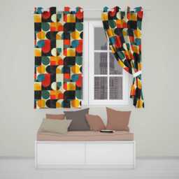 Mid Century Geometric Blocks Textured Abstract Seamless Pattern Readymade Eyelet Ring Top Thermal 100% Blackout Curtains - thumbnail 1