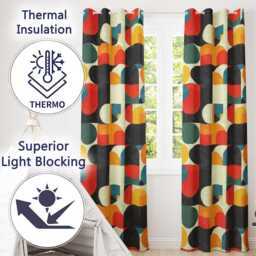 Mid Century Geometric Blocks Textured Abstract Seamless Pattern Readymade Eyelet Ring Top Thermal 100% Blackout Curtains - thumbnail 3