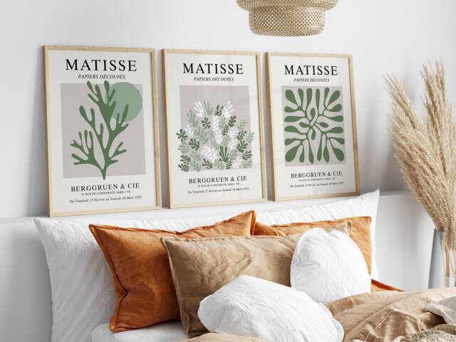 Set Of 3 Matisse Inspired Prints - Grey Cut-Out Style Wall Art Posters - image 1