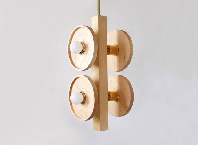 Maple & Brass Quattro Contemporary Pendant Light Modern Wood Chandelier Powder Room Kitchen Island Foyer - image 1
