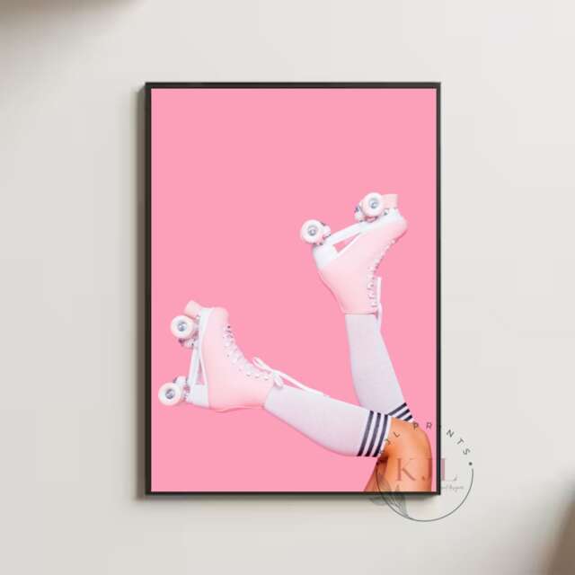 Retro Wall Print, Diner, Colourful , Roller Skates 80S, Cafe Kitchen Print