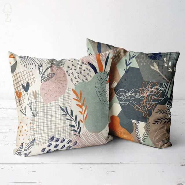 Set Of 2 Green Cushion Covers With Abstract Plant Themed - Double Sided Printing On The Soft Velvet Fabric Multi Size Options, Oeko-Tex - image 1