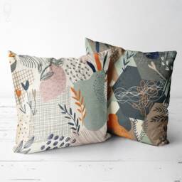 Set Of 2 Green Cushion Covers With Abstract Plant Themed - Double Sided Printing On The Soft Velvet Fabric Multi Size Options, Oeko-Tex - thumbnail 1