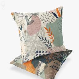 Set Of 2 Green Cushion Covers With Abstract Plant Themed - Double Sided Printing On The Soft Velvet Fabric Multi Size Options, Oeko-Tex - thumbnail 3