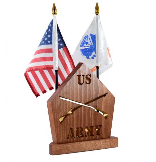 Personalized Army Insignia Desk Set - Veteran Gift Handmade Wood Office D??cor - image 1