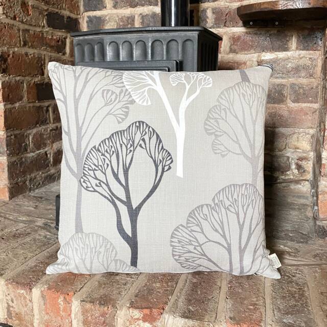 1058. Handmade Charcoal Large Tree Design Linen Blend Cushion Cover. Size 12 - image 1