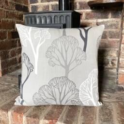 1058. Handmade Charcoal Large Tree Design Linen Blend Cushion Cover. Size 12 - thumbnail 2