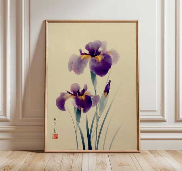 Japanese Iris Art Print, Purple Flower Botanical Poster, Minimalist Floral Wall Art, Traditional Asian Design, Elegant Home Decor - image 1