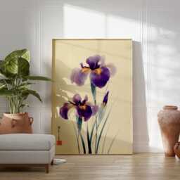 Japanese Iris Art Print, Purple Flower Botanical Poster, Minimalist Floral Wall Art, Traditional Asian Design, Elegant Home Decor - thumbnail 3