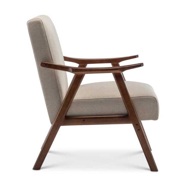 Fabric Armchair Mid Century Wooden Beige Accent Chair Cream Vintage Brown Legs Art Deco Padded Seat - image 1