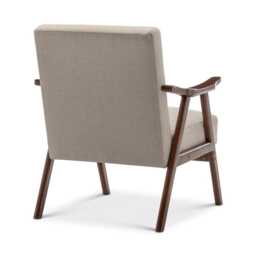 Fabric Armchair Mid Century Wooden Beige Accent Chair Cream Vintage Brown Legs Art Deco Padded Seat - thumbnail 3