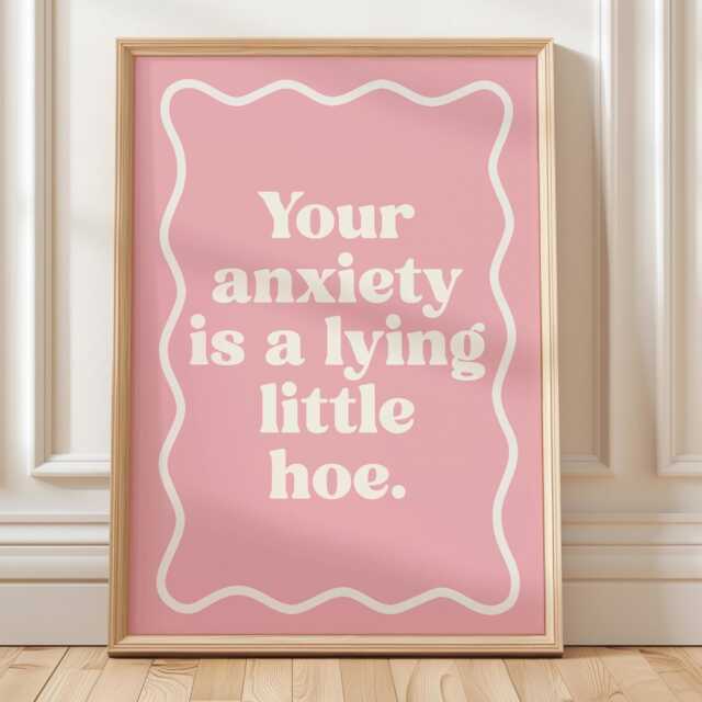 Funny Anxiety Quote Print Pink Room Decor, Positive Mental Health Art - image 1