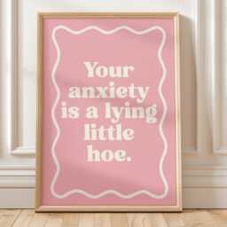 Funny Anxiety Quote Print Pink Room Decor, Positive Mental Health Art - thumbnail 1