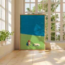 Summer Reading Poster, Minimalist Beach Lawn Wall Art, Relaxed Dog & Book Print, Modern Seaside Inspired Artwork, Coastal Home Decor - thumbnail 3