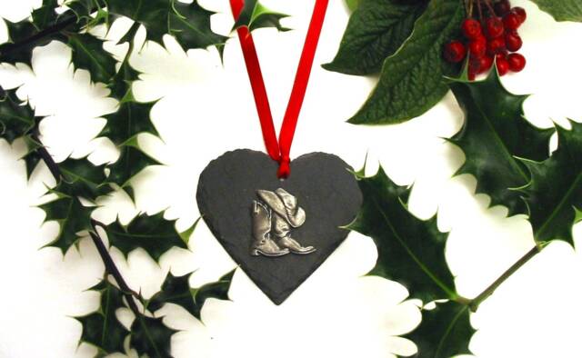Cowboy Boots & Hat Design Slate Heart Hanging Ornament - Christmas 2025 Line Dancing/Girl Gift For - image 1