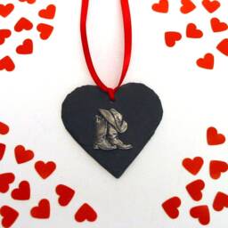 Cowboy Boots & Hat Design Slate Heart Hanging Ornament - Christmas 2025 Line Dancing/Girl Gift For - thumbnail 2
