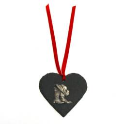 Cowboy Boots & Hat Design Slate Heart Hanging Ornament - Christmas 2025 Line Dancing/Girl Gift For - thumbnail 3