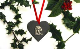 Cowboy Boots & Hat Design Slate Heart Hanging Ornament - Christmas 2025 Line Dancing/Girl Gift For