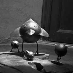 Metal Sculpture On Wood Base, Iron Birds Mother & Children By The Steel Style Things - thumbnail 4