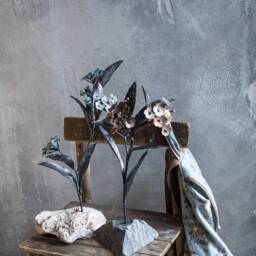 ??etal Flower On Stone, Forget-Me-Not Stalk, Twig Steel & Copper Botanical Sculpture By The Steel Style Things, 7Th Anniversary Gift - thumbnail 4