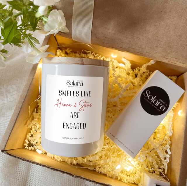 Personalised Engagement Candle Gift Set With Matches Soy Wax, Custom Names For Couple, Mr Mrs Idea - image 1