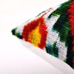 Handmade Silk Velvet Ikat Pillow Cover, Multi Color Accent - thumbnail 3