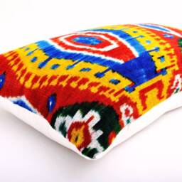 Handmade Silk Velvet Ikat Pillow Cover, Multi Color Accent - thumbnail 2