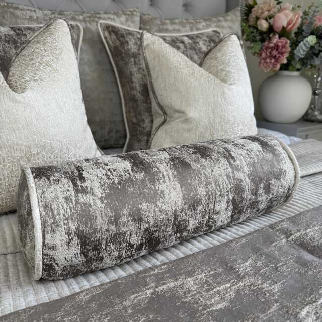 Bronze - Cream Cushion For Sofa Bed, Luxury Piped Cushion, Decorative Bolster Designer Pillow in Mole Curico - image 1
