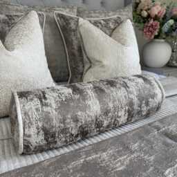 Bronze - Cream Cushion For Sofa Bed, Luxury Piped Cushion, Decorative Bolster Designer Pillow in Mole Curico - thumbnail 1