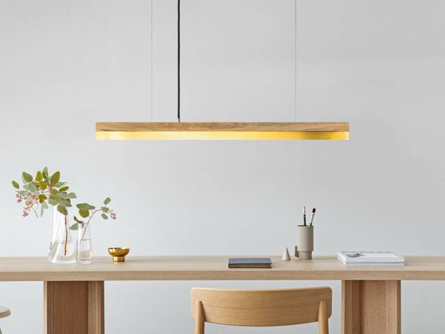 Pendant Lamp - Oak Wood & Brass Dining Room Gantlights Led - image 1