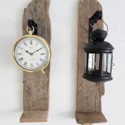 Driftwood Console With Golden Clock, Wall Console, Wrought Iron Hook, Clock - thumbnail 4