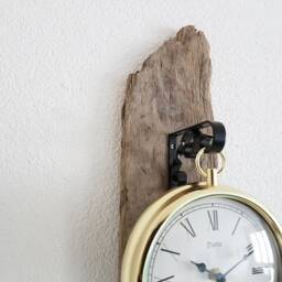Driftwood Console With Golden Clock, Wall Console, Wrought Iron Hook, Clock - thumbnail 3