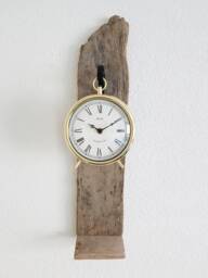 Driftwood Console With Golden Clock, Wall Console, Wrought Iron Hook, Clock - thumbnail 1